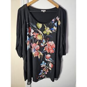 Dolman Sleeve Watercolor Floral Lined Blouse Sz 22/24 3X Lagenlook Colorful Plus